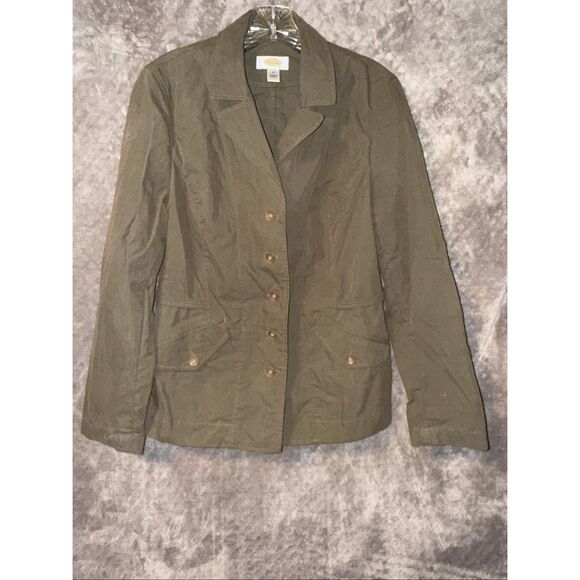 Talbots army green button front pocket blazer size 12 academia career business # - Picture 2 of 7